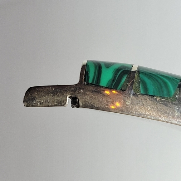 vintage sterling silver 925 malachite hinged  clasp 36.6g bracelet bangle mexico - Picture 8 of 12